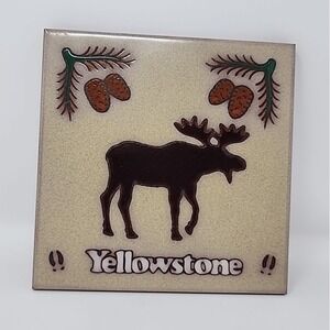 NEW‎ MASTERWORKS Handcrafted Ceramic Art Tile Trivet Yellowstone Moose 6x6
